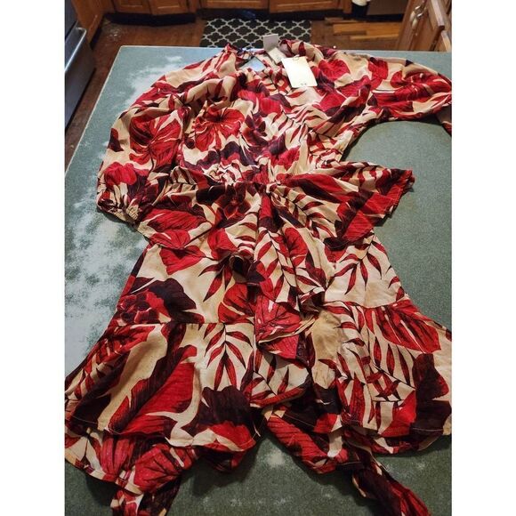 NWT Johanna Ortiz X H&M Flounced Leaf Printed Mini Dress Size XXS - Picture 2 of 6